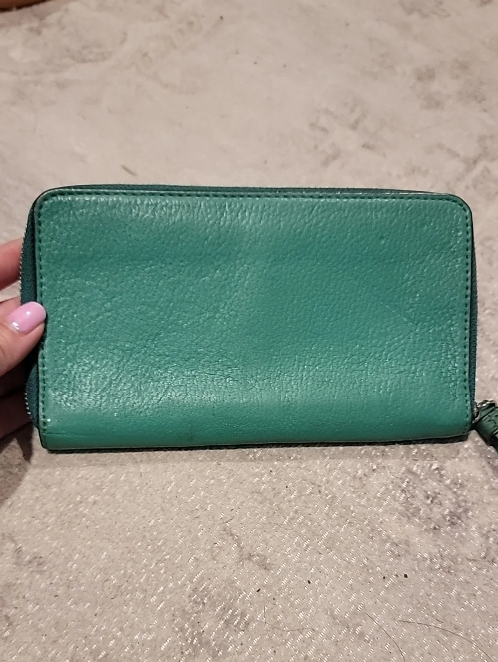 COACH Green Pebble Leather Zip Around Wallet With Wrist Strap